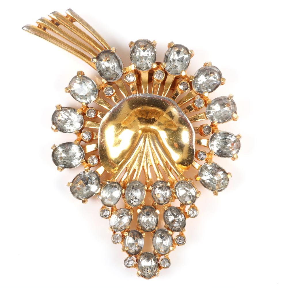 Appraisal: EISENBERG ORIGINAL HUGE GOLD WASHED DIAMANTE FLOWER SPRAY PIN BROOCH