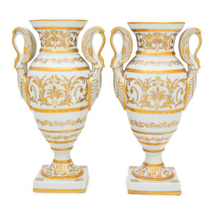 Appraisal: A Pair of French Painted Porcelain Vases Camille Le Tallec