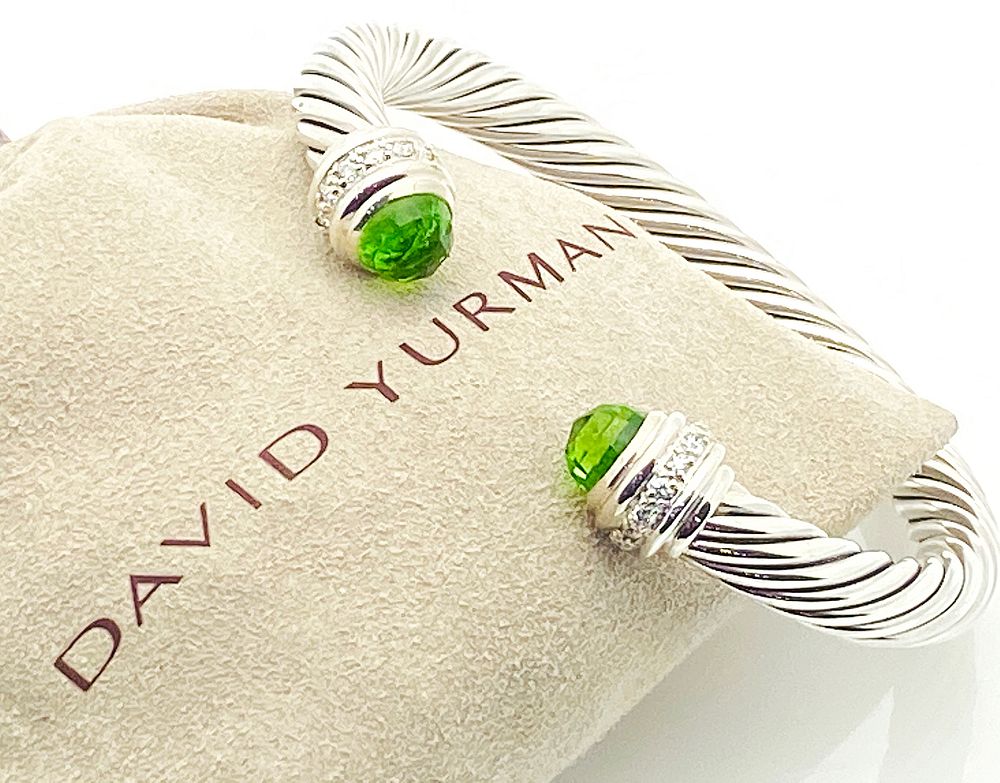 Appraisal: DAVID YURMAN PRASIOLITE DIAMOND SILVER CABLE BRACELET DAVID YURMAN STERLING