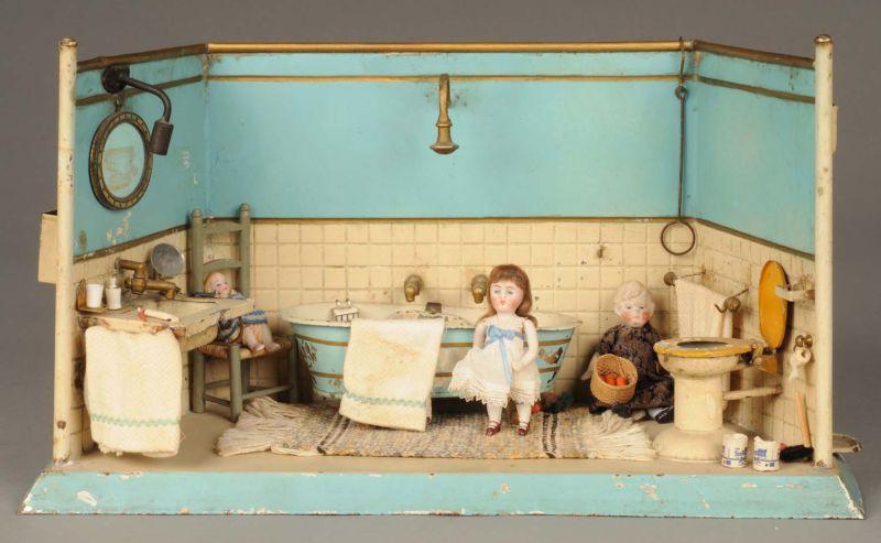 Appraisal: Antique Tin Bathroom Germany ca a painted tin miniature bathroom