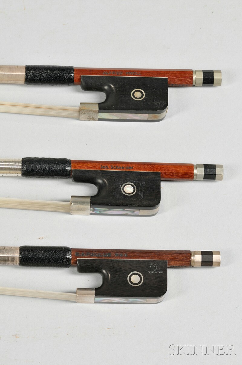 Appraisal: Three Viola Bows various makers and mounts stamped KNOLL PAULUS