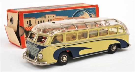 Appraisal: Gunthermann Clockwork Sightseeing Bus West German blue and cream tinplate