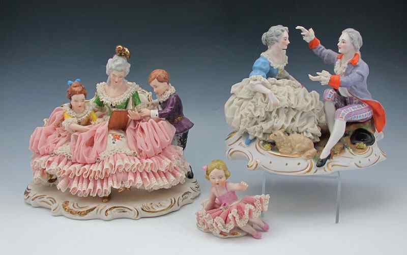 Appraisal: DRESDEN LACY FIGURINES Large group of woman with children ''