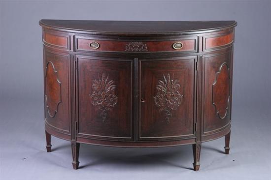 Appraisal: ENGLISH MAHOGANY DEMILUNE CREDENZA WITH TWO DRAWER FRONT th century