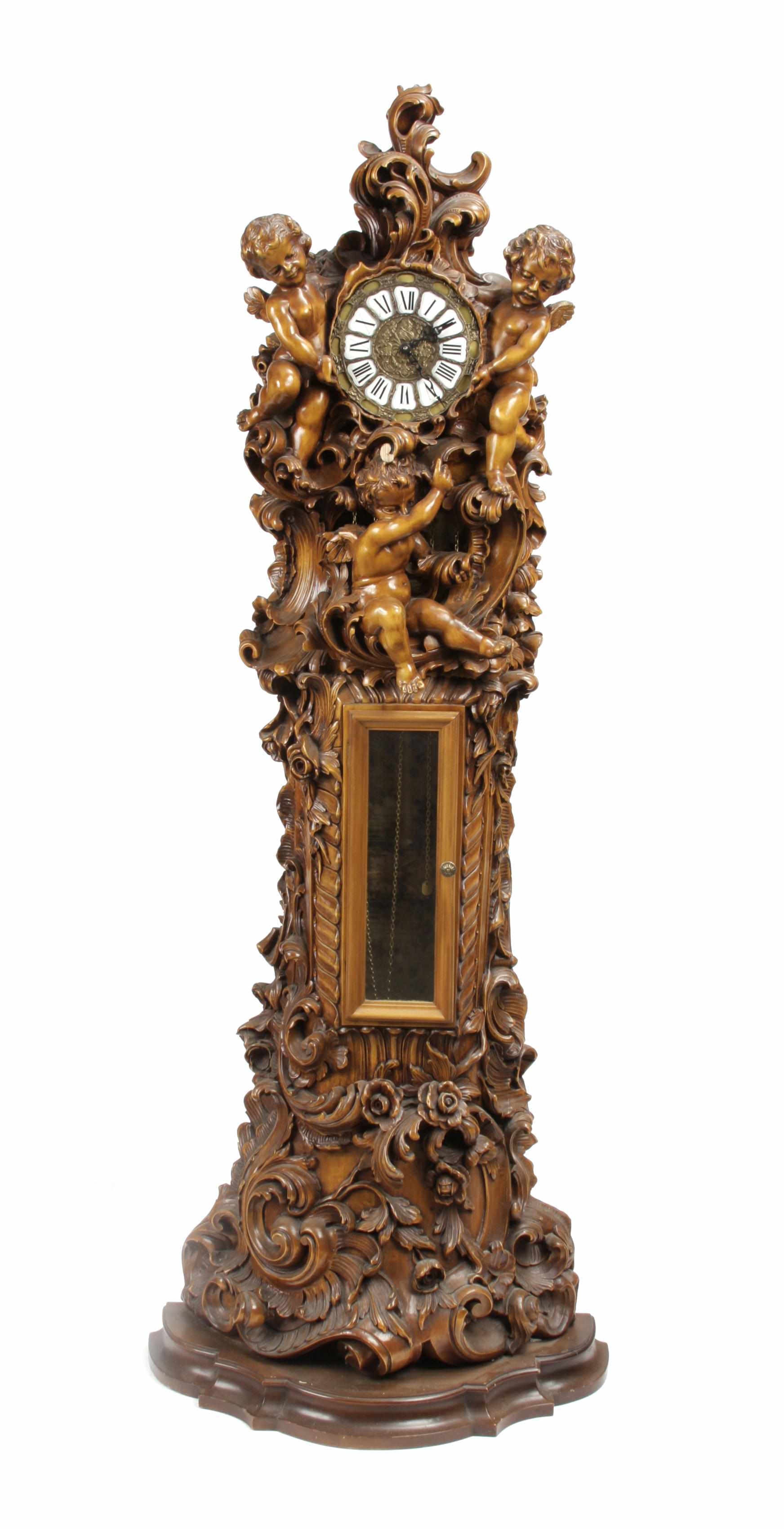 Appraisal: A German Rococo Revival carved wood tallcase clock th centuryheight