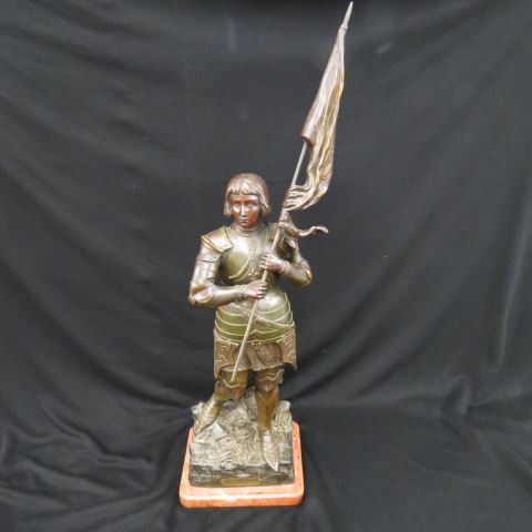 Appraisal: O Ruffony bronze Joan of Arc carrying French flag plus