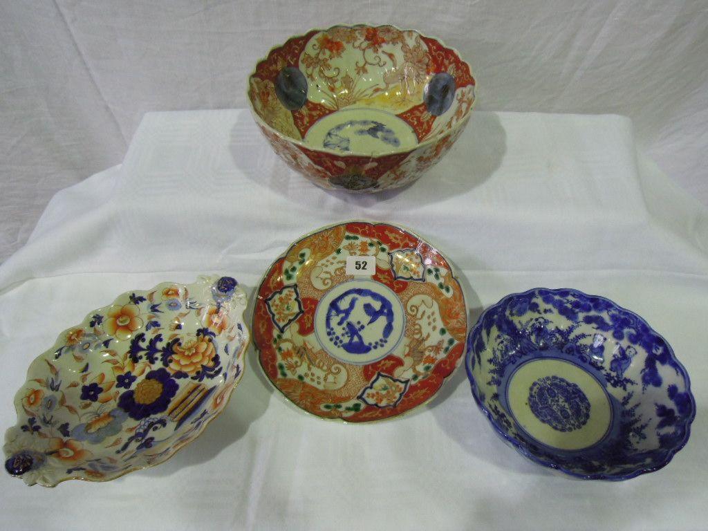 Appraisal: An Imari bowl decorated with cranes and foliage several dishes