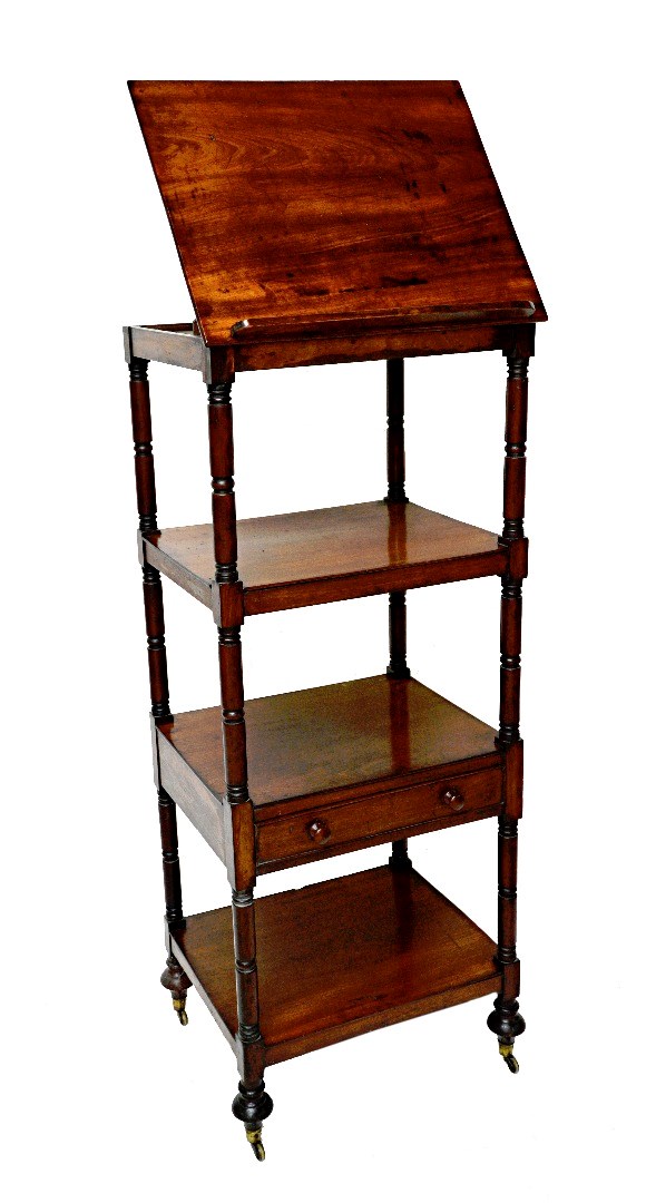 Appraisal: A th century mahogany four tier what-not with angle adjustment