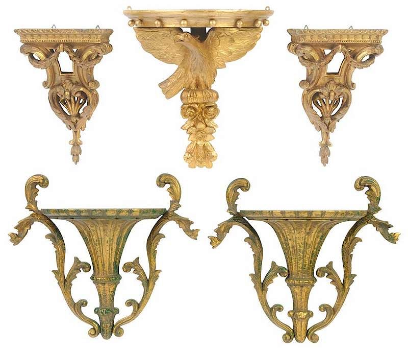 Appraisal: Five Wall Brackets th th century composite material and wood