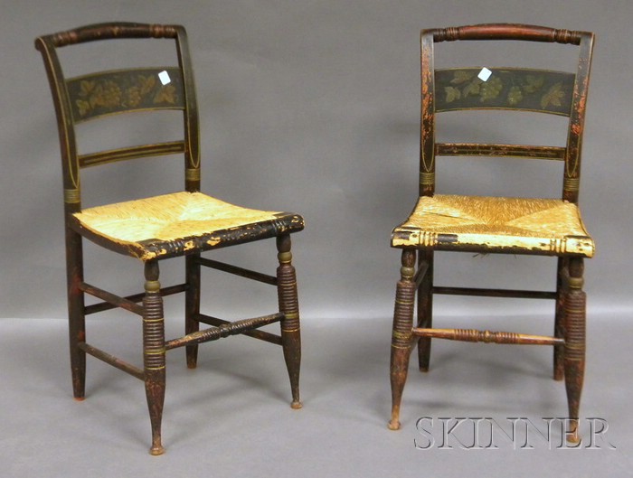 Appraisal: Pair of Painted and Stencil-decorated Fancy Side Chairs with woven