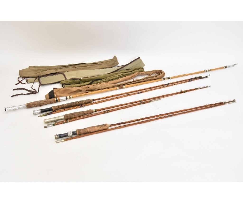 Appraisal: Three bamboo fly rods one signed 'Spinner' together with a