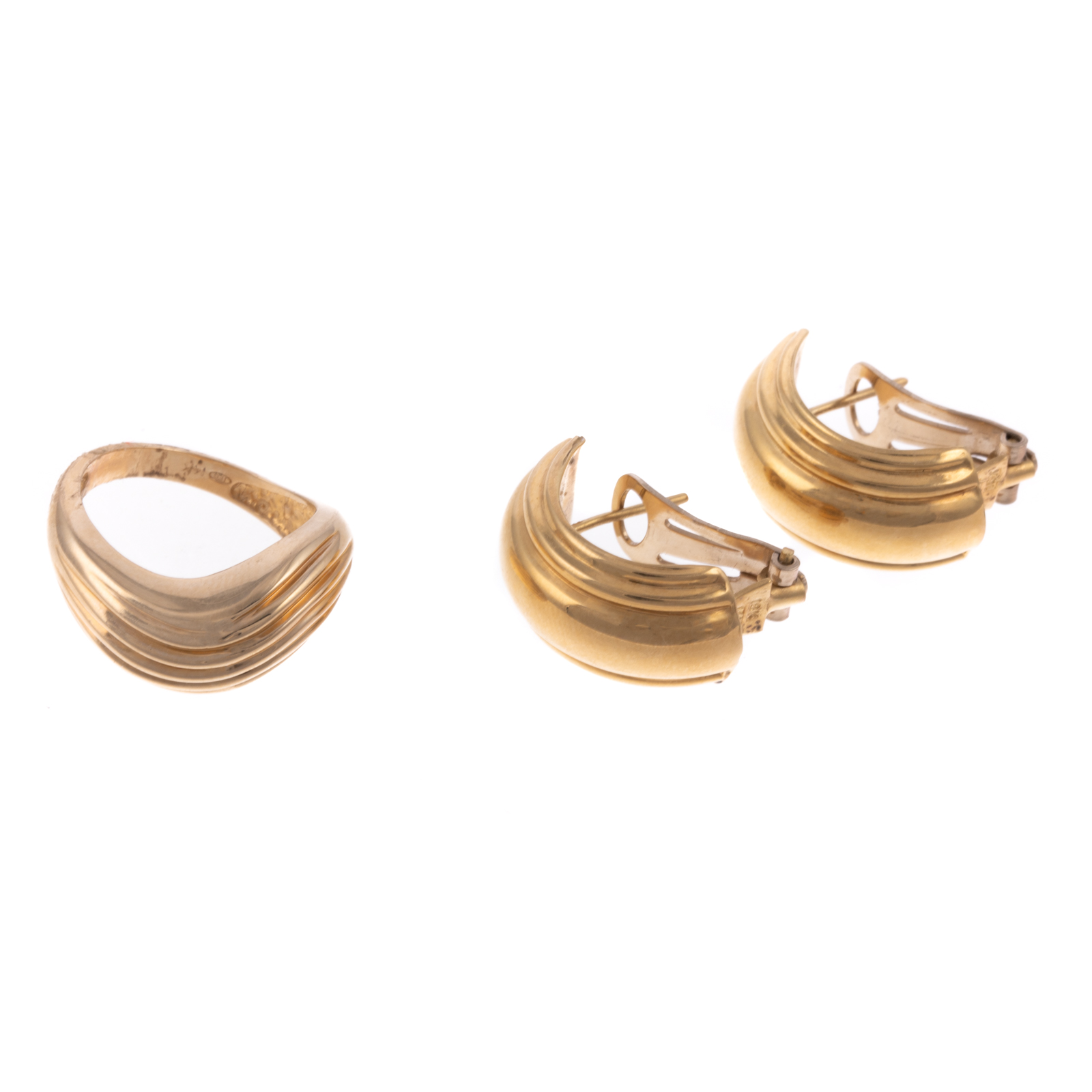 Appraisal: A PAIR OF K RIDGED HALF HOOPS K WAVE RING