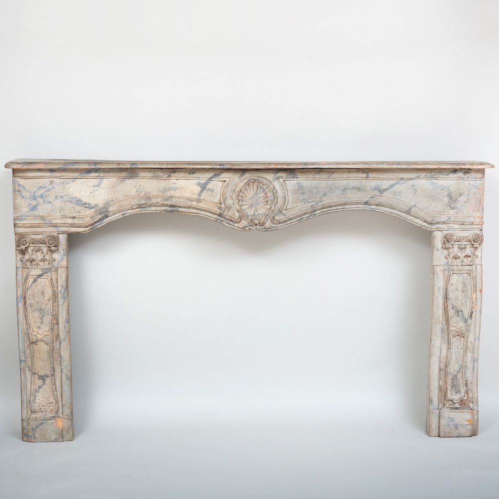 Appraisal: Faux Marble Painted Wood Rococo Style Mantel Piece ft x