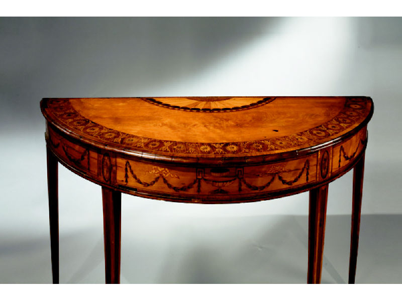 Appraisal: ENGLISH GEORGE III SATINWOOD CONSOLE TABLE Elaborately inlaid D form