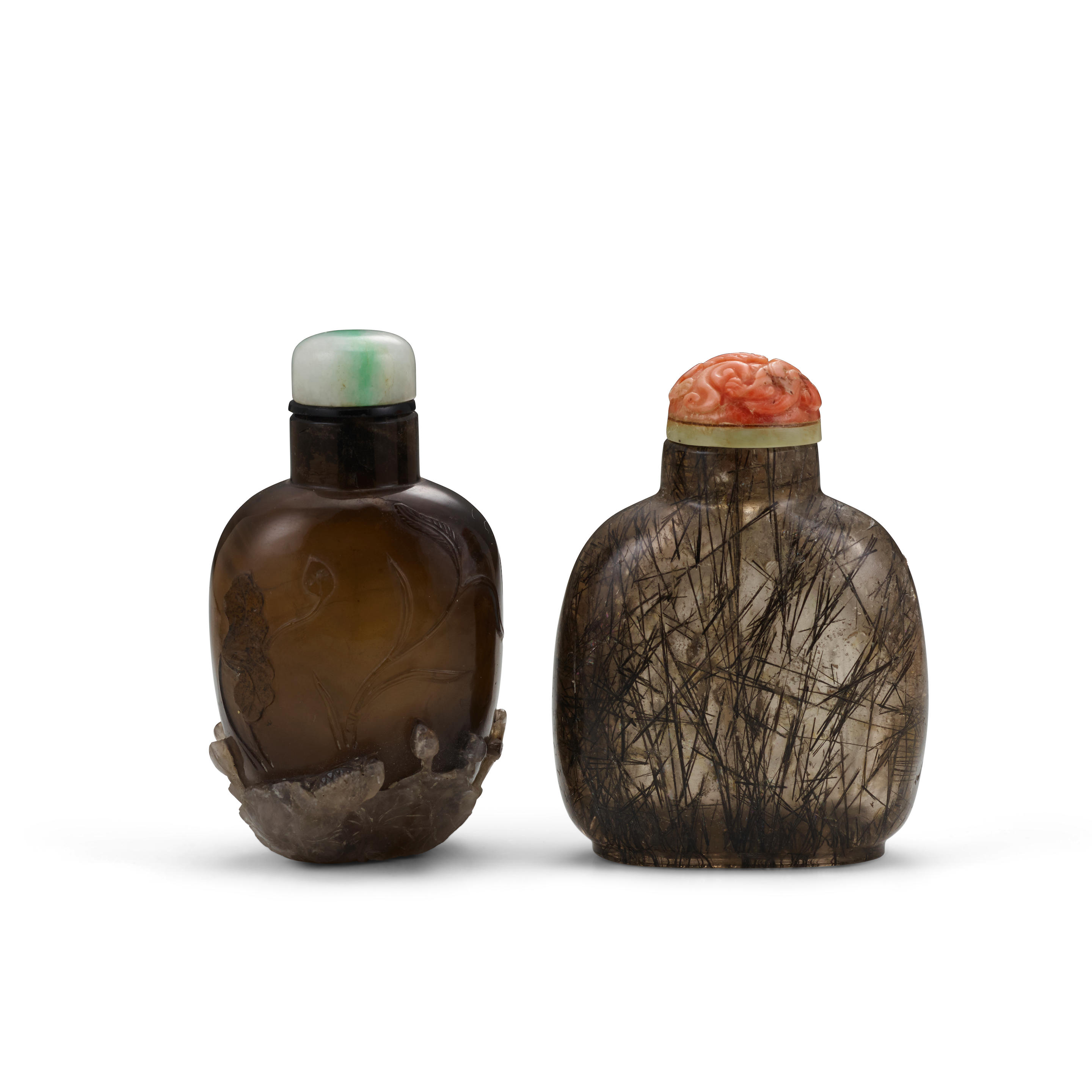 Appraisal: TWO ROCK CRYSTAL SNUFF BOTTLES - - Both well hollowed