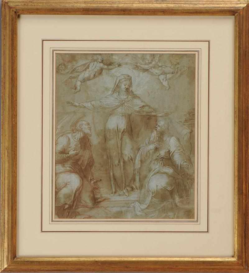 Appraisal: ATTRIBUTED TO FILIPPO BELLINI MATER MISERICORDIAE Sanguine on tinted paper