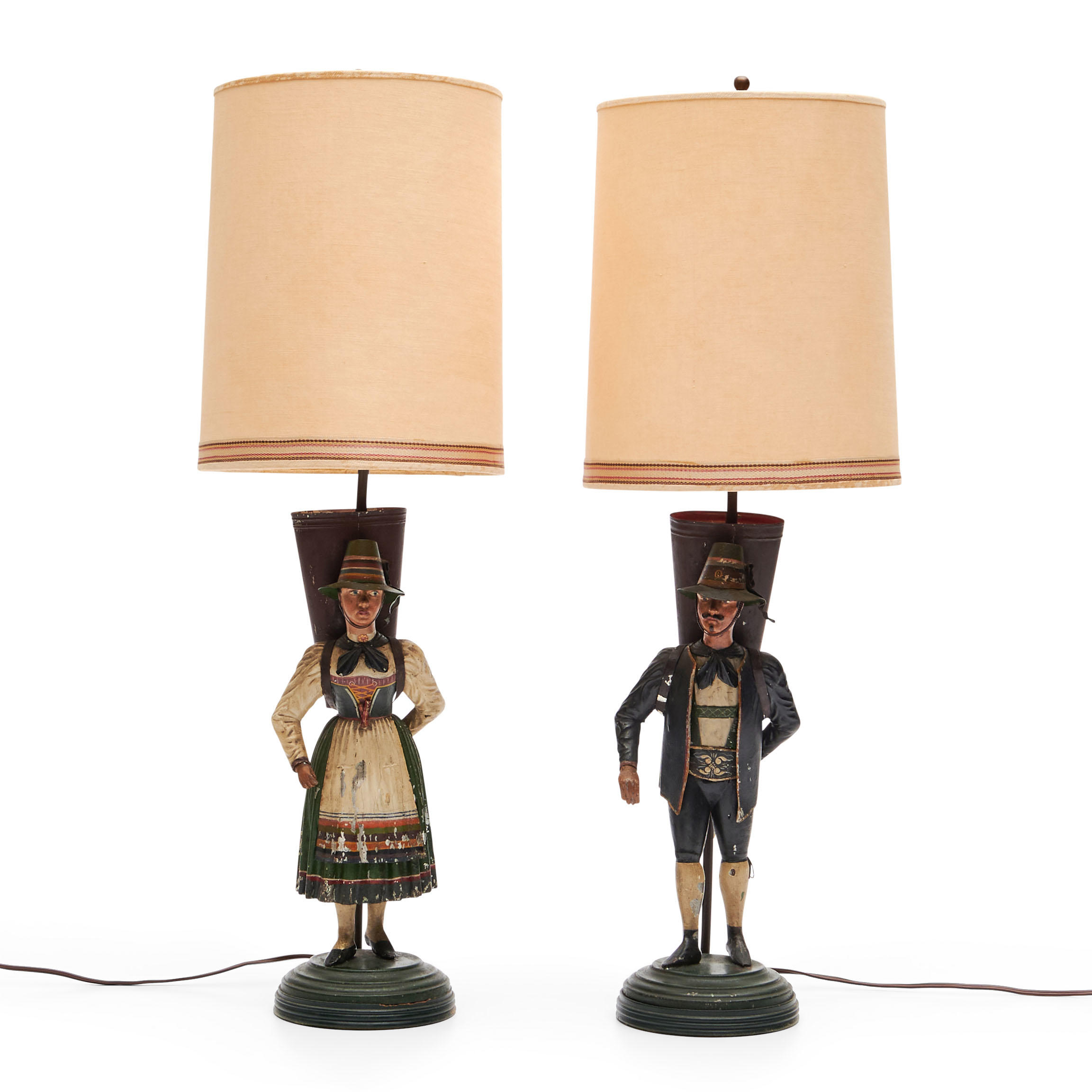 Appraisal: PAIR OF GERMAN PAINTED TIN FIGURAL TABLE LAMPS a man