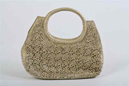 Appraisal: NANCY GONZALES GOLD WOVEN LEATHER AND CROCODILE HANDBAG Matching suede