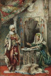 Appraisal: Giovanni Antonio Raggi th century ''The Fortune Teller'' Orientalist interior