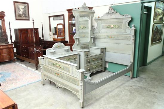 Appraisal: FOUR PIECE COTTAGE VICTORIAN BEDROOM SET Green with floral painted