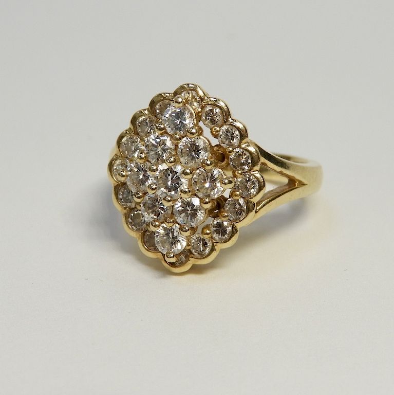 Appraisal: K Yellow Gold Diamond Cluster Cocktail Ring Europe th Century