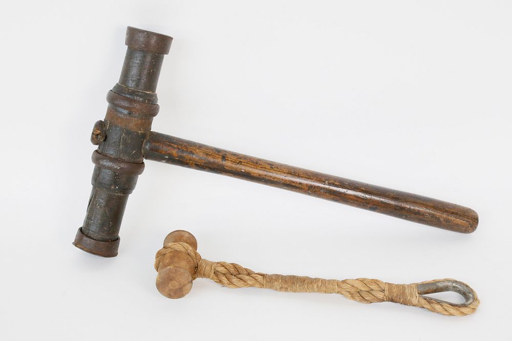 Appraisal: Two Ship's Tools Cooper's Mallet and Hemp Grip Two Ship's