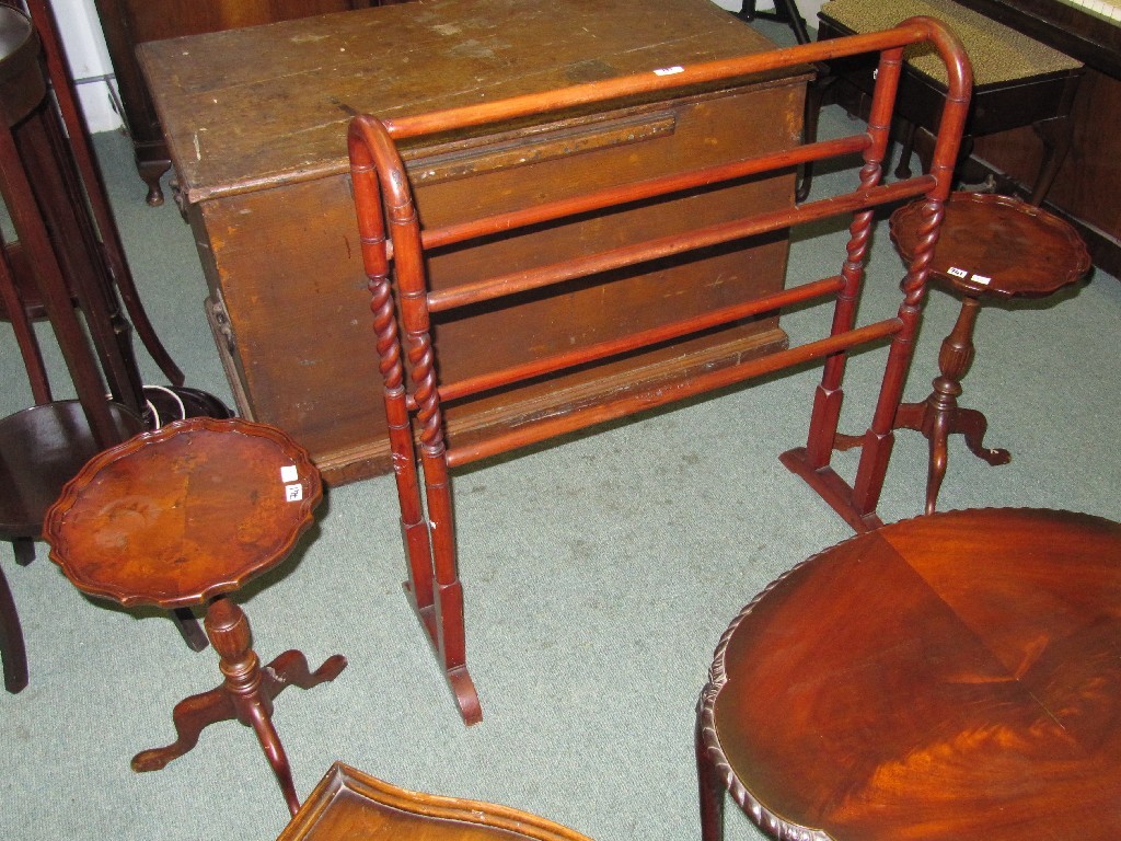 Appraisal: Two mahogany plant stands floor lamp towel rail and a