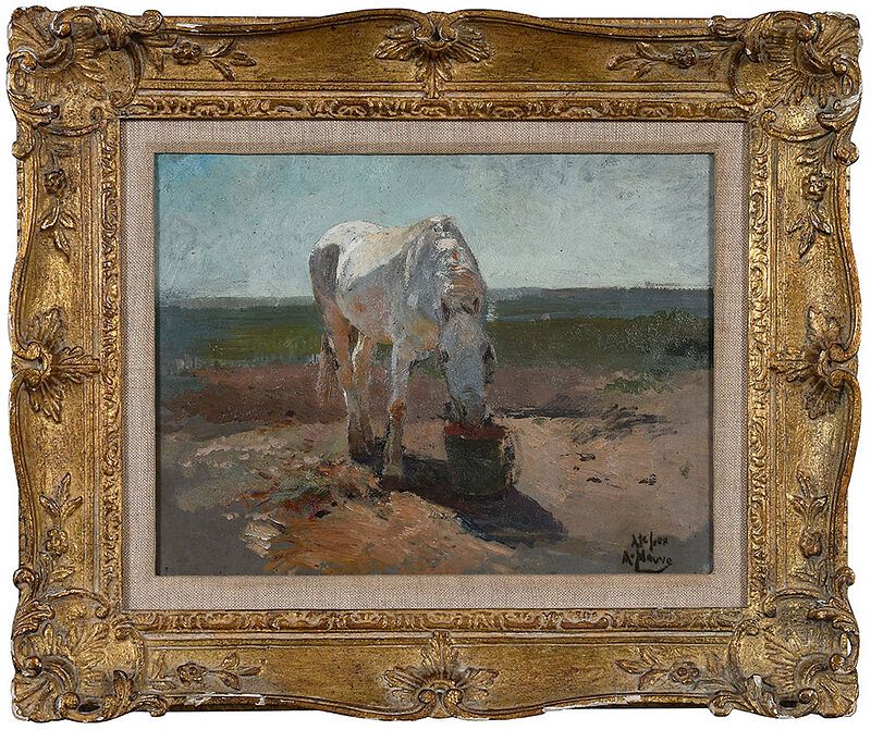 Appraisal: Anton Mauve Dutch - A White Horse Feeding signed lower