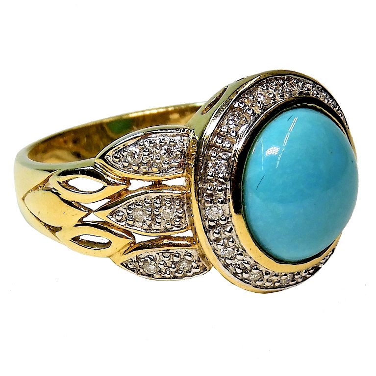 Appraisal: Estate K Gold Turquoise Diamond Lady's Ring China th Century