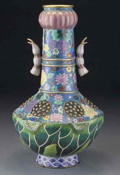 Appraisal: Chinese cloisonne vasedepicting lotus leaves blossoms and seeds ''H Circa