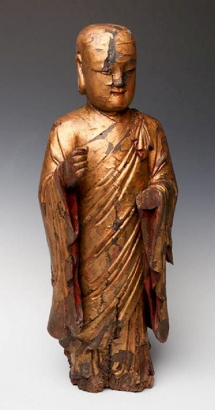 Appraisal: A TH TH C CHINESE GILT WOOD BUDDHIST MONK A