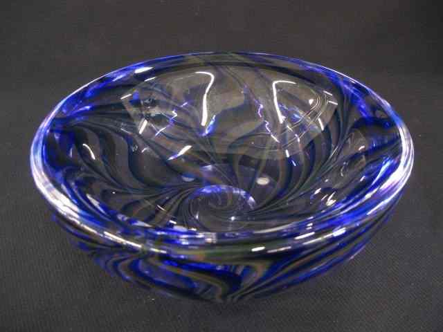 Appraisal: Kosta Swedish Art Glass Bowl elegant blue swirling feather design