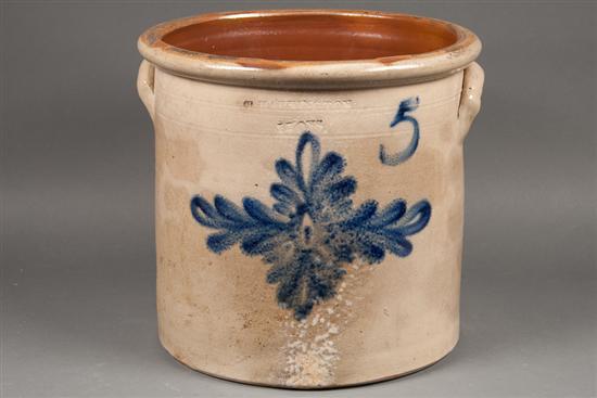 Appraisal: American cobalt decorated salt glazed stoneware crock of -gallon capacity