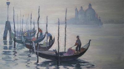 Appraisal: Ken Leech th Century Venice gondolas with the Salute beyond