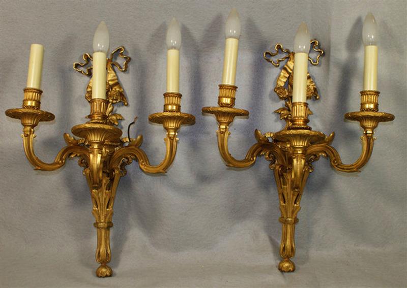 Appraisal: Pr Louis XVI style arm gilt bronze wall sconces electrified