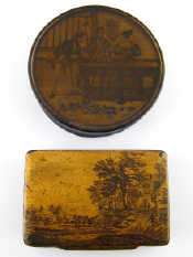 Appraisal: Two th century lacquer boxes with painted lids one depicting