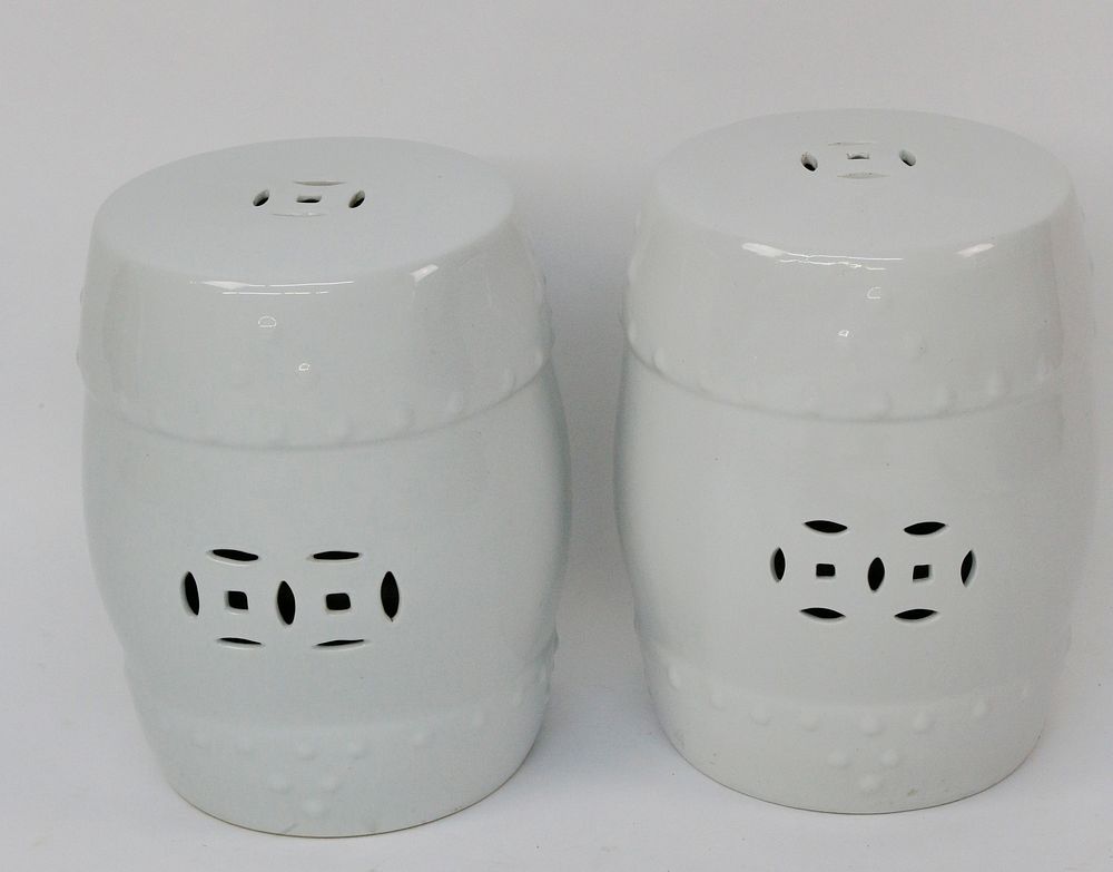 Appraisal: Pair of Blanc De Chine Pierced Porcelain Garden Stools Pair