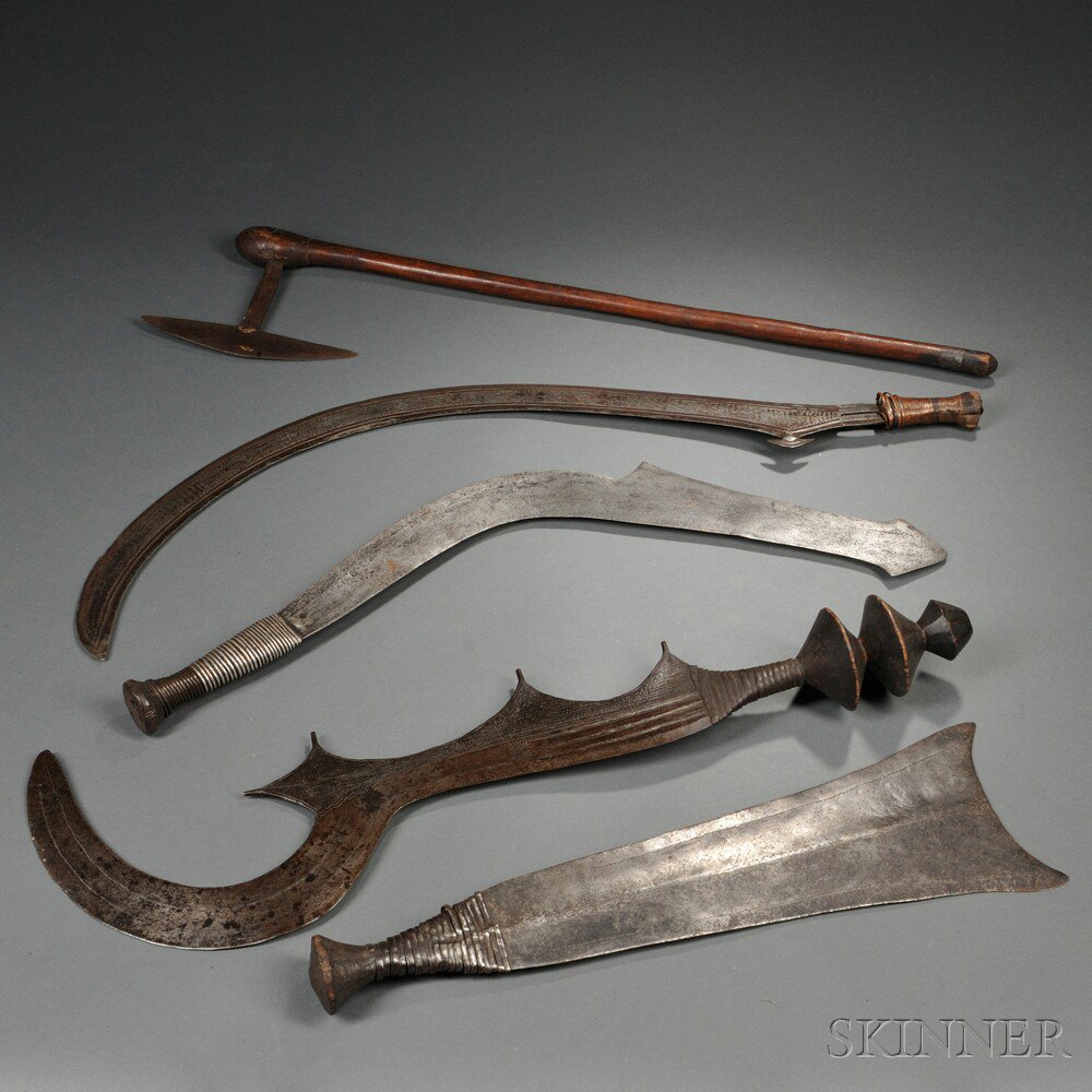 Appraisal: Five African Weapons includes two sickle forms an Ngombe executioner's