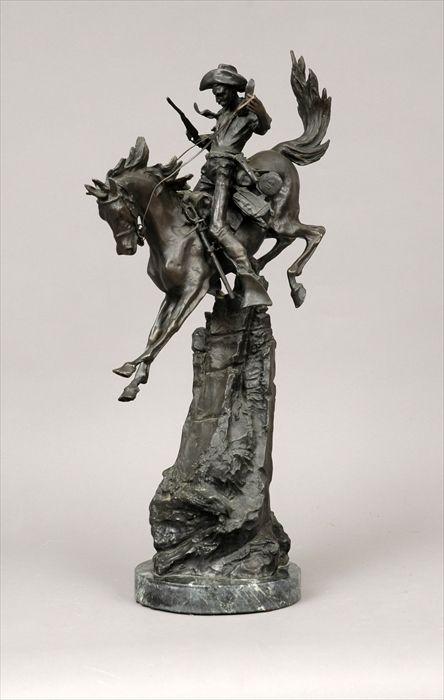 Appraisal: After Carl Kauba Cowboy on Rearing Horse Patinated metal marble