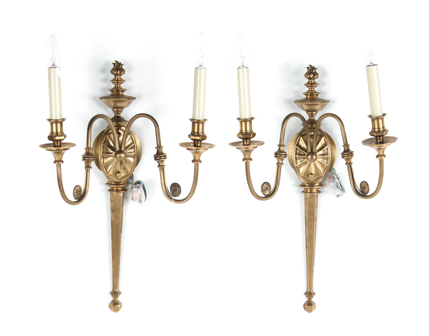 Appraisal: Pair of Regency style brass two-light wall sconces electrified in