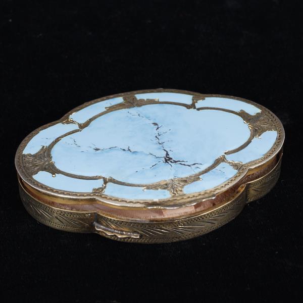 Appraisal: Italian bright-cut engraved silver-gilt and enameled compact Shaped form with