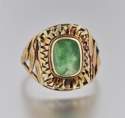 Appraisal: An Arts Crafts Gold and Jadeite Ring k yellow gold