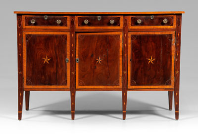 Appraisal: Tennessee Federal inlaid sideboard figured maple and walnut with yellow