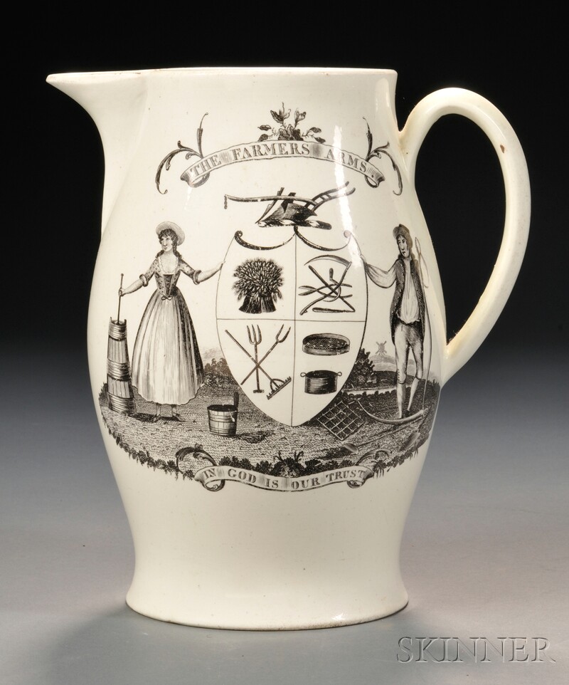 Appraisal: Transfer-decorated Liverpool Creamware Jug England early th century black transfer