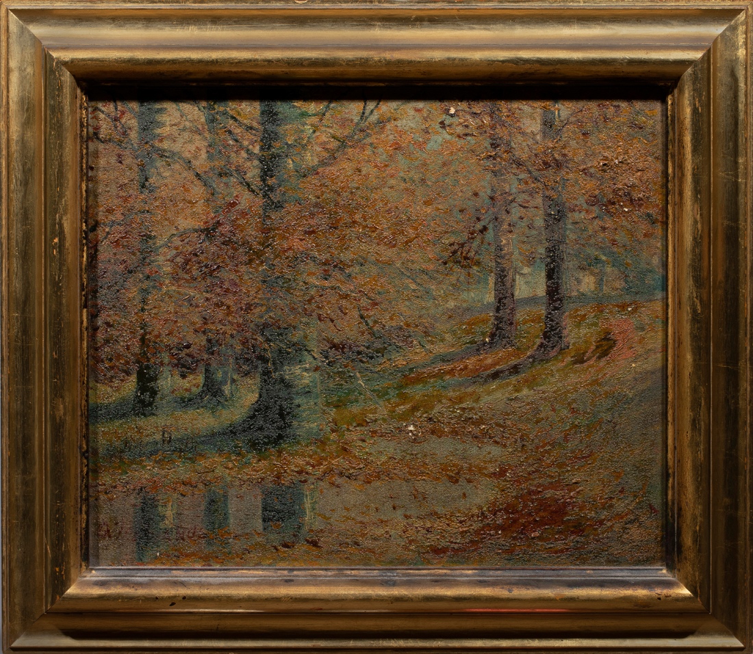 Appraisal: PAINTING TREES AND POND American School th century Trees and