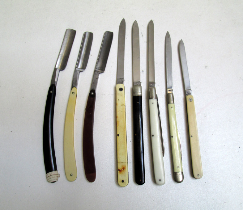 Appraisal: COLLECTION OF STRAIGHT RAZORS AND KNIVES Geneva Cutlery Corp with