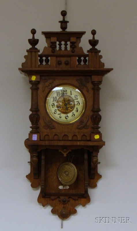 Appraisal: Walnut Wall Clock by Carl Kampfer Germany with turned and