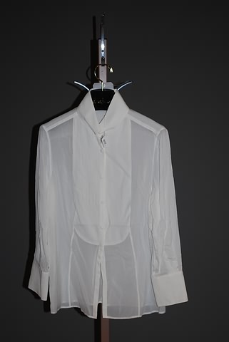 Appraisal: Akris ivory silk long sleeve blouse tuxedo front with stand-up