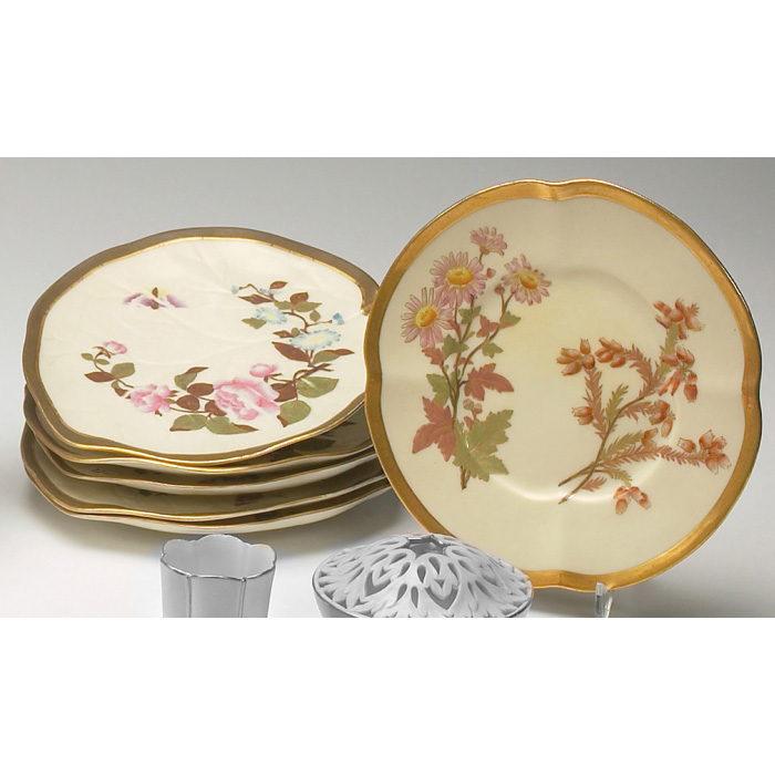 Appraisal: Royal Worcester plates six leaf form with enameled flowers and