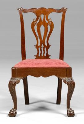 Appraisal: Chippendale mahogany side chair finely carved with shaped crest and